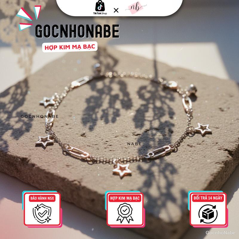 Lắc Chân Mini Safetypins Dây Trơn Bầu Trời Sao Hợp Kim Mạ Bạc - Vòng Chân Chuông Charm Ngôi Sao
