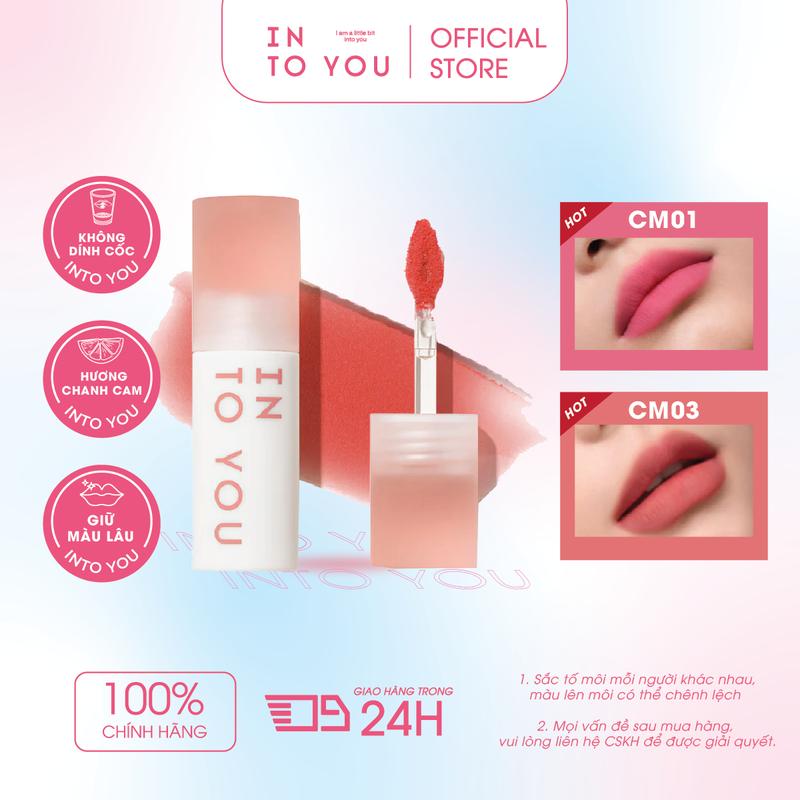 Son Kem Lì Không Trôi INTO YOU Lì Mịn Không Bột Không Gây Khô Môi Lên Màu Chuẩn Không Bám Cốc CM01