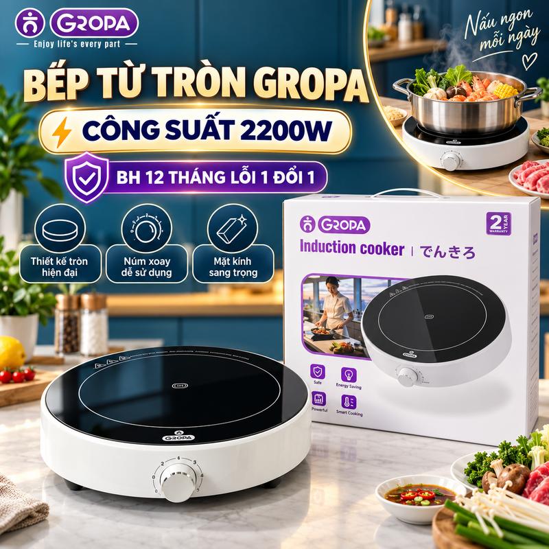 Bếp Từ Cảm Ứng 2200W, Nấu Nhanh Đa Chế Độ, Mặt Kính Hiện Đại