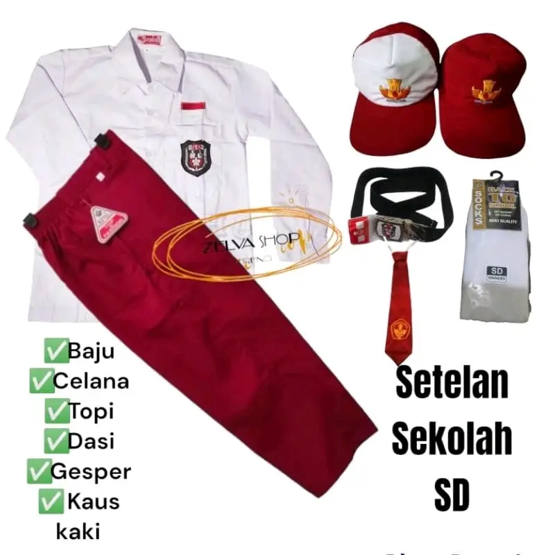 Setelan lengkap seragam sekolah SD merah putih anak laki usia 6-12 tahun Set baju panjang sd celana panjang merah Fashion