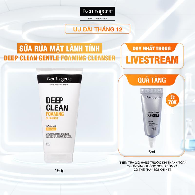 Sữa rửa mặt Sạch Sâu Lành Tính Neutrogena Deep Clean Gentle Foaming Cleanser 150g - Cho da nhạy cảm | Skincare Nữ | Chăm sóc da