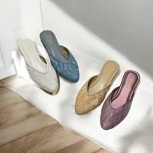 Sandal Pengantin Flatshoes 42-45 Wanita Jumbo Brukat Kondangan 1cm Shoes Pesta Premium Grade Bahan Glitter Original Sol Tidak Licin Nyaman Dipakai Sepatu Wanita Keren