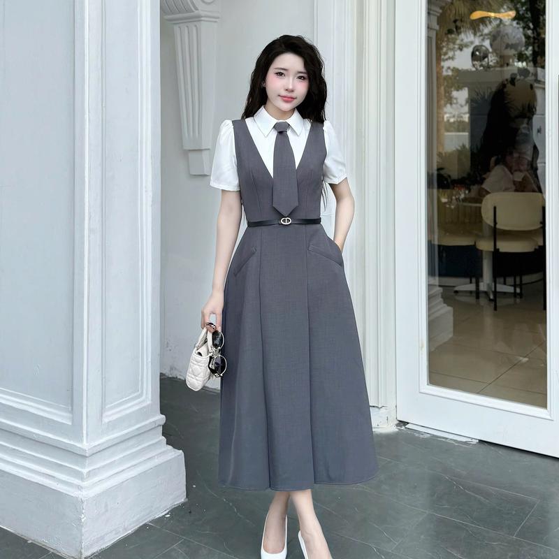 Váy Đầm Thiết Kế Ella Desgin dành cho nữ kiểu dáng maxi phối cà vạt phù hợp mặc đi làm , đi chơi A34