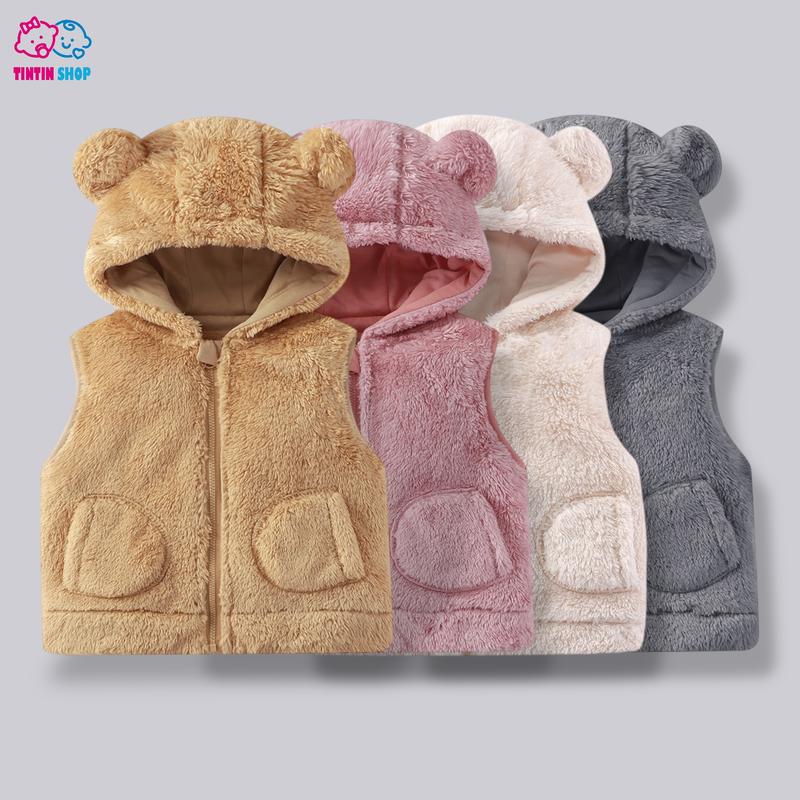 Áo khoác gile lông tai gấu dày ấm mùa đông cho bé từ 7-36 tháng áo khoác lông trẻ em áo ghi lê thu đông cho bé trai bé gái GILE07