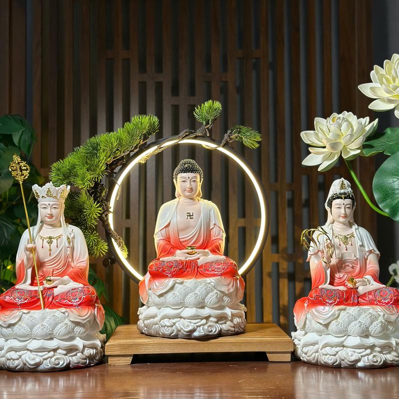 Tượng Tam Thánh Thích Ca Địa Tạng Quan Âm sơn Đỏ - Trắng M1 cao 30cm - Tuệ Nga