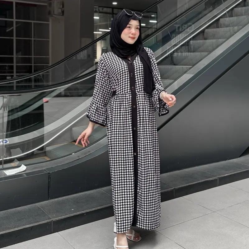 New arival lebaran edition midi dress Sakura model kimono full kancing tangan terompet bahan rayon rayon adem Muslim Wanita Panjang