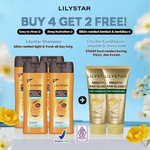 [DISKON EKSKLUSIF SEPTEMBER] Buy 4 LILYSTAR Essential Oil Nourishing and Smoothing Shampoo GET 2 LILYSTAR Smooth and Glossy Hair Conditioner