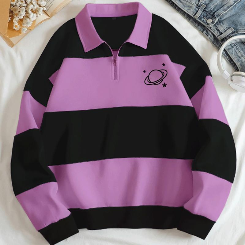 Luriancloth Sweater Wanita Salur Dewasa Remaja - Unisex Flecee Lengan Panjang Rugby Planet 3