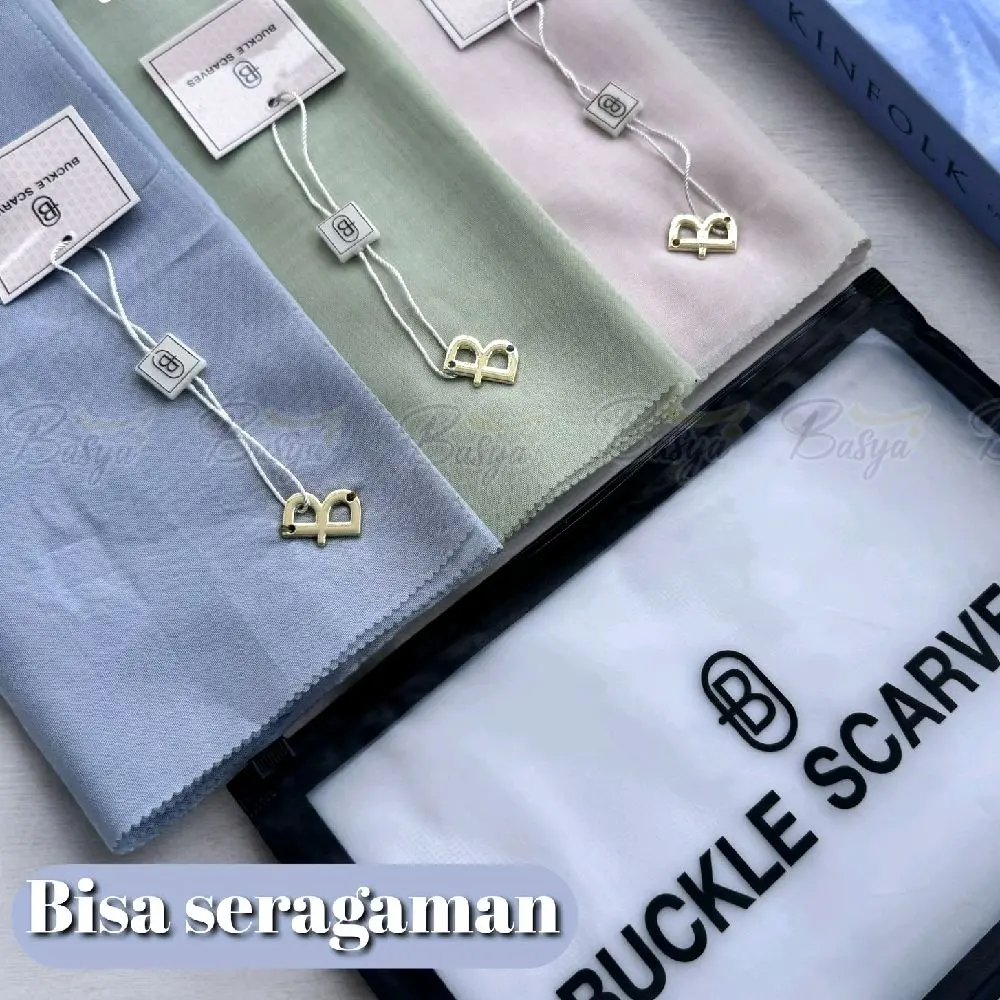 (BUCKLE SCARVES) SEGIEMPAT POLOS LASERCUT• Jilbab segiempat polos• Laser Cutting•Voal Paris Premium •Paris Olive Metal Logo LC Pouch