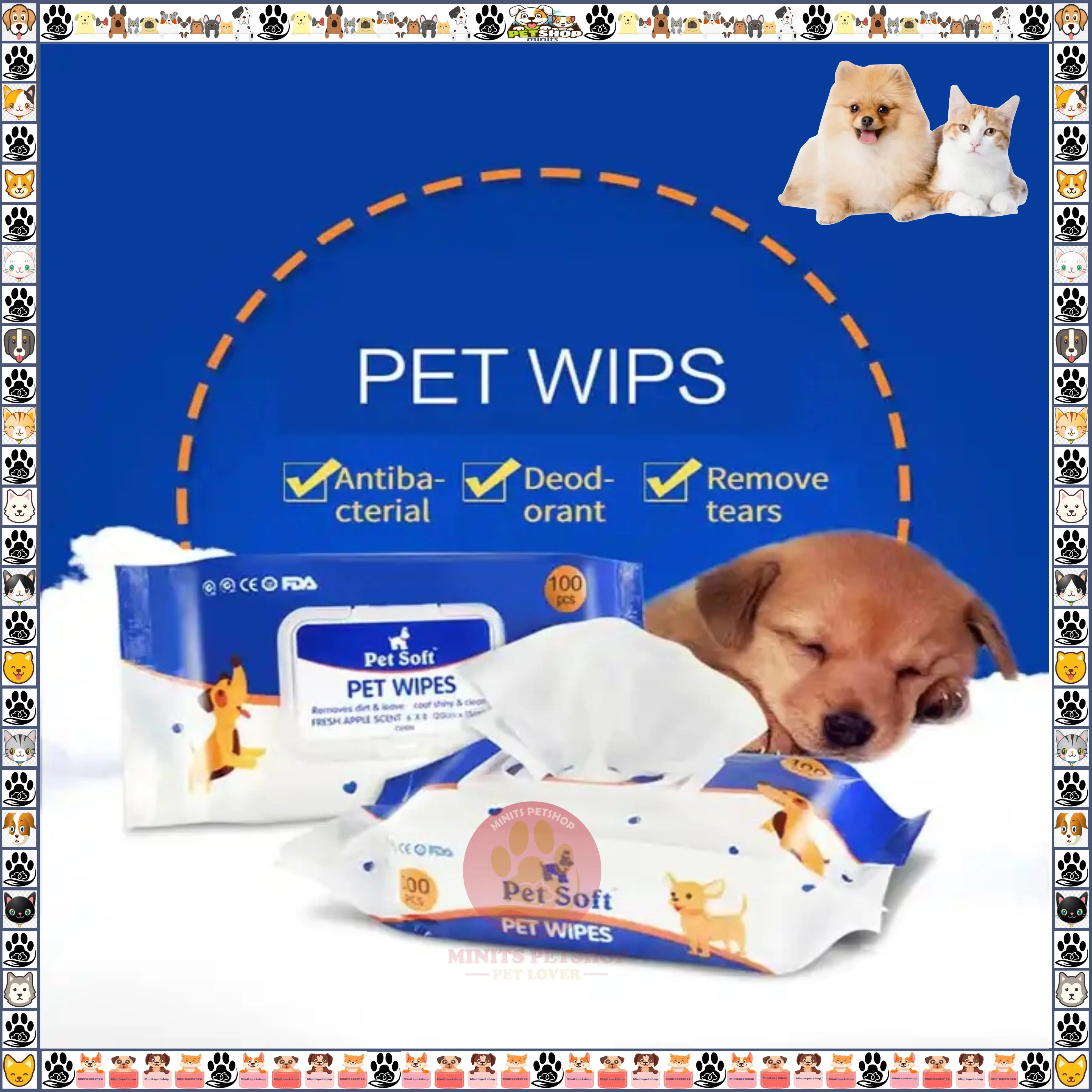Minits | Pet soft pet wipes isi 100 lembar, tisu basah anabul anjing kucing