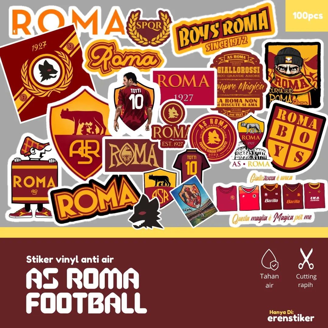 stiker vinyl anti air edisi club sepak bola italy AS ROMA ibukota italia, stiker helm, stiker case