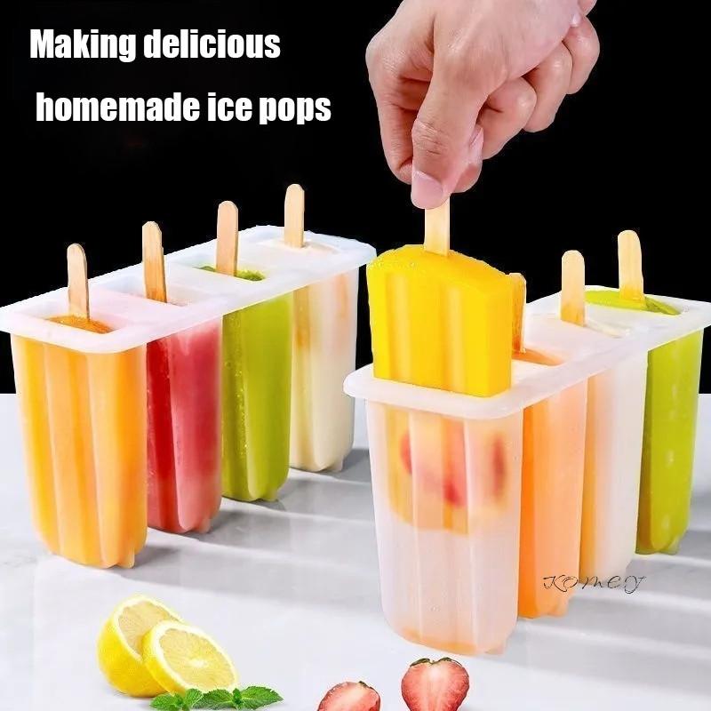  1 Bộ 4 Khuôn Làm Kem Que Bằng Nhựa PP Cấp Thực Phẩm Dụng cụ làm kem que tự làm trong nhà bếp 
