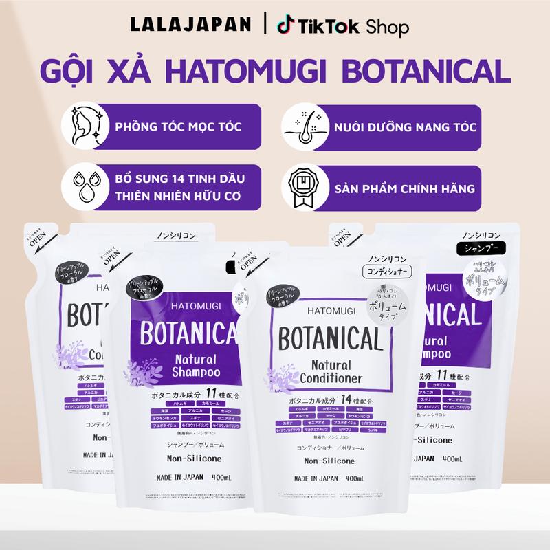 [MẪU MỚI] Dầu Gội và Dầu Xả Hatomugi Botanical Nhật Bản 400ml không chứa silicon, Cặp Gội xả Hatomugi Botanical Tím dành cho tóc dầu