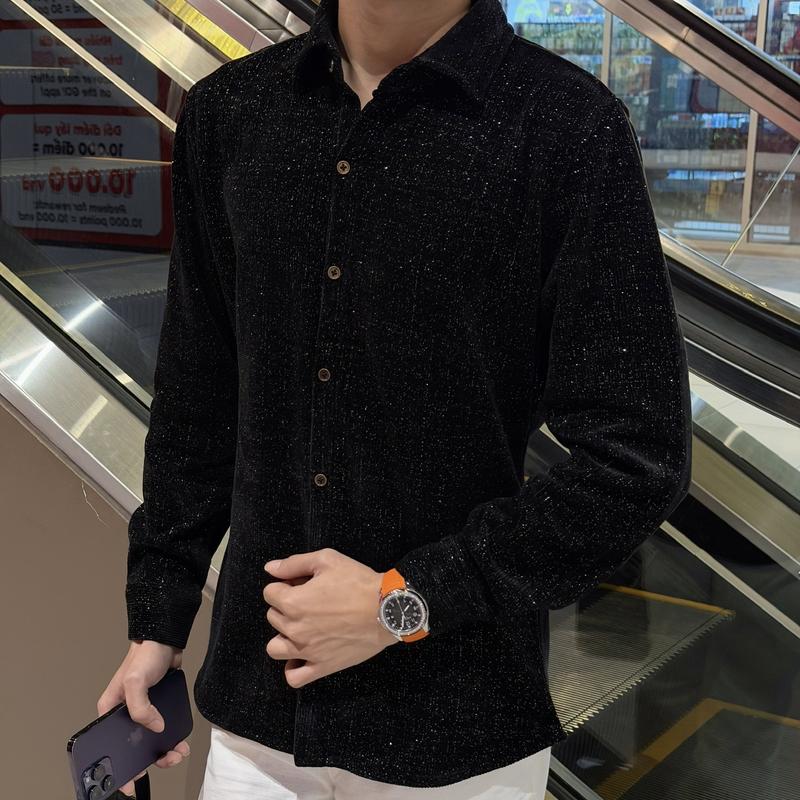 Áo sơ mi nhung tăm kim tuyến dài tay thiết kế phù hợp sang trọng 2025