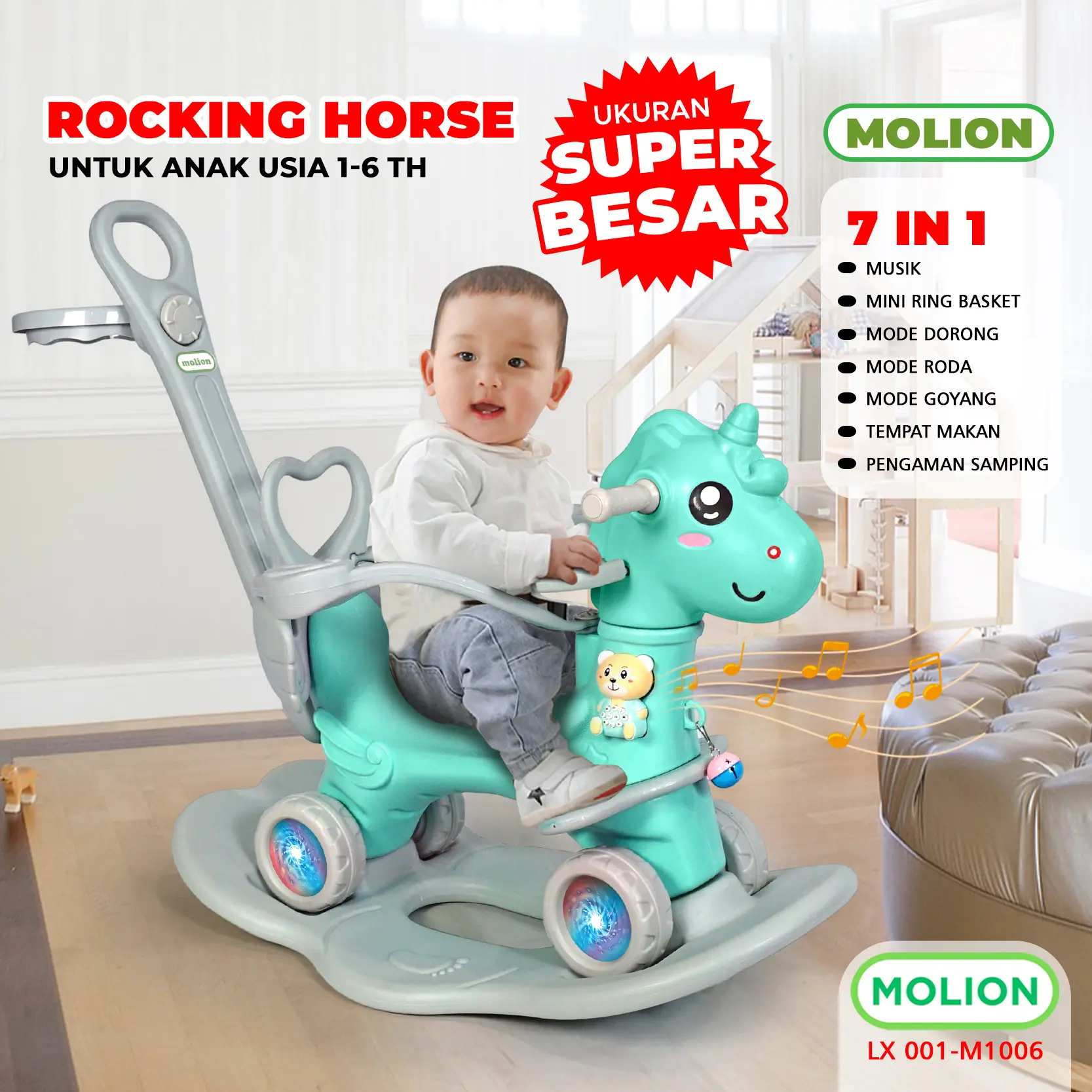 Mainan Kuda kudaan 3 Mode Anak Rocking Horse 3in1 Serbaguna Jungkat Jungkit 001-M1006