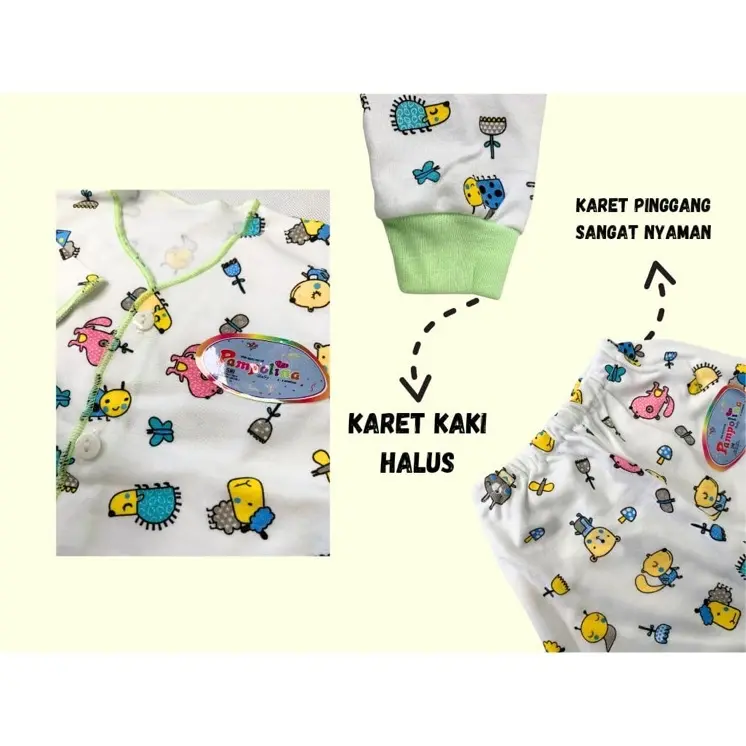 Setelan Baju Bayi Unisex (0-6 Bulan) Set Baju Panjang PAMPOLINA Setelan Baju Panjang+ Celana Panjang Bayi / Setelan Baju Bayi/ Baru lahir Cewek Katun 1