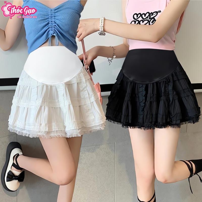 Váy bầu, chân váy bầu ngắn xếp ly dáng chữ A viền ren bánh bèo phong cách hàn quốc siêu xinh cho mẹ bầu