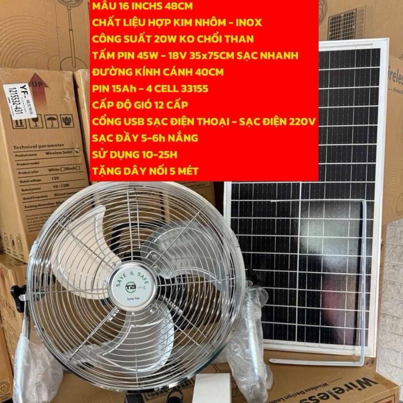 Quạt Năng Lượng Mặt Trời 16 inchs siêu trâu - Chạy 10 - 20 tiếng TB Solar không chổi than tích