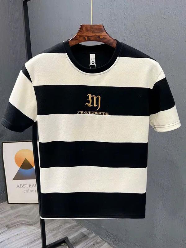 (DEAL MỞ BÁN) [Hàng loại 1] Áo thun nam MACCLOTHING phối màu kẻ sọc, hoạ tiết chữ thêu, cổ tròn bo phong cách Menswear 2025