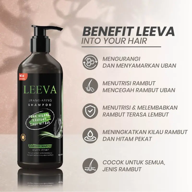Leeva Shampoo Menghitamkan Rambut Uban Dengan Ekstrak Urang-Aring menutrisi rambut secara organik Organic Normal Melebatkan 250ml 1