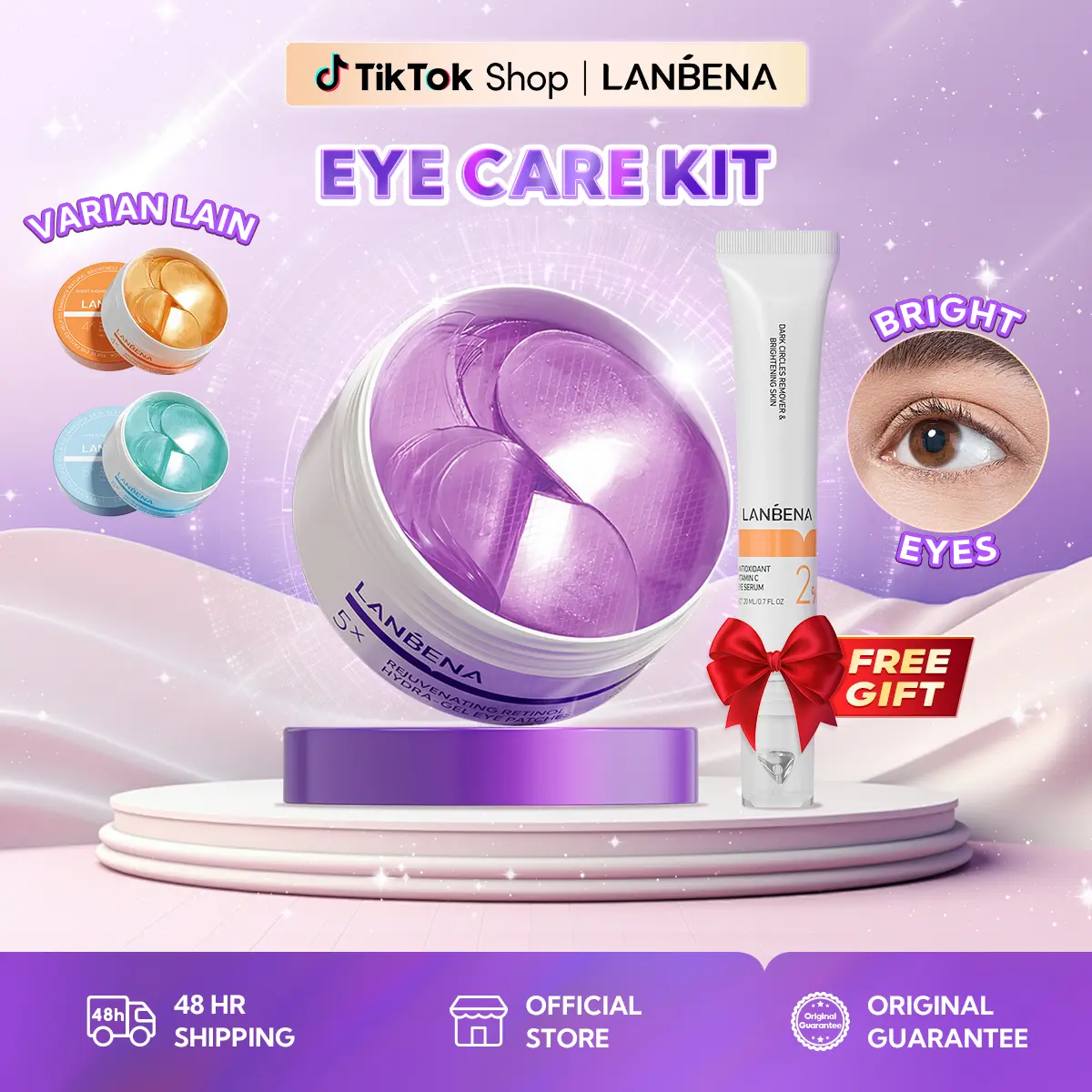 [OFFICIAL][BPOM][[FREE GIFT！]LANBENA New Eye Mask 2.0 Eye Patch Anti-aging  60Pcs + VC Eye Serum 2.0  Treatment