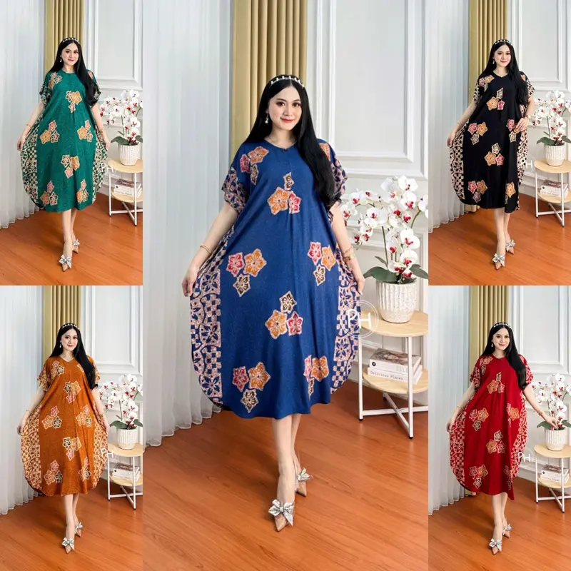 Terbaru | Daster Maura Wanita Kekinian Lengan Pendek Rayon Busui Resleting Depan - Daster Motif Terbaru - Baju Tidur Daster Katun Musim panas Bumil Batik Dress Panjang Belah Samping 6