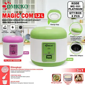 Magic Com Rice Cooker OMICKO 1,2Liter MC-101 PL Penanak Nasi Penghangat Panci Teflon