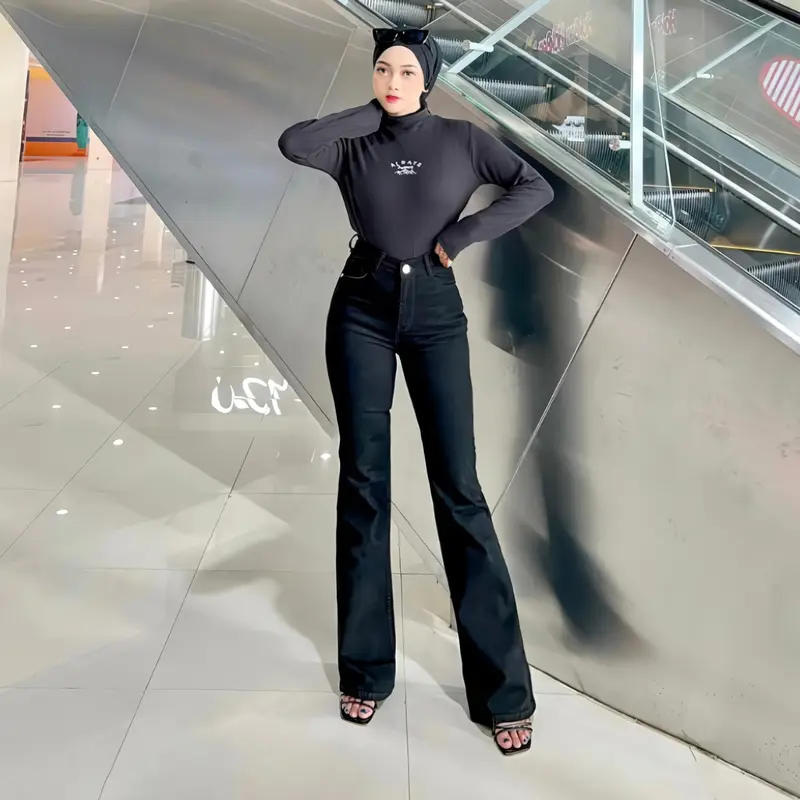 High Waist Jeans Cutbray Loose Celana Cutbray Jeans Wanita Melar Panjang Polos Cewek Dewasa 1