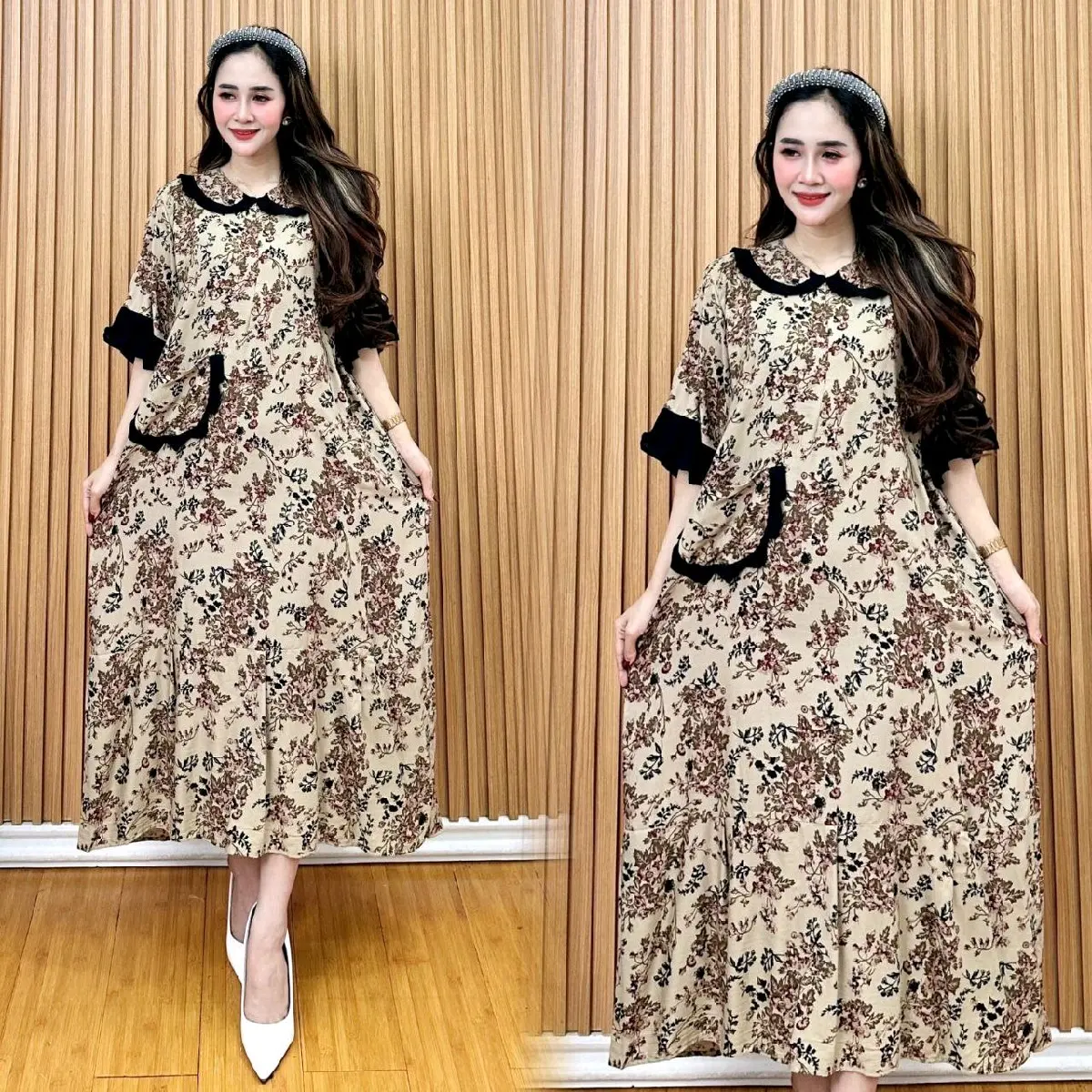 Daster Jumbo Rempel Aurora Busui Bumil Cantik Kekinian LD 120 - Dress Remaja Wanita Hamil Rayon Ibu dengan Resleting Depan dan Saku Tempel Nyaman untuk Berbagai Acara