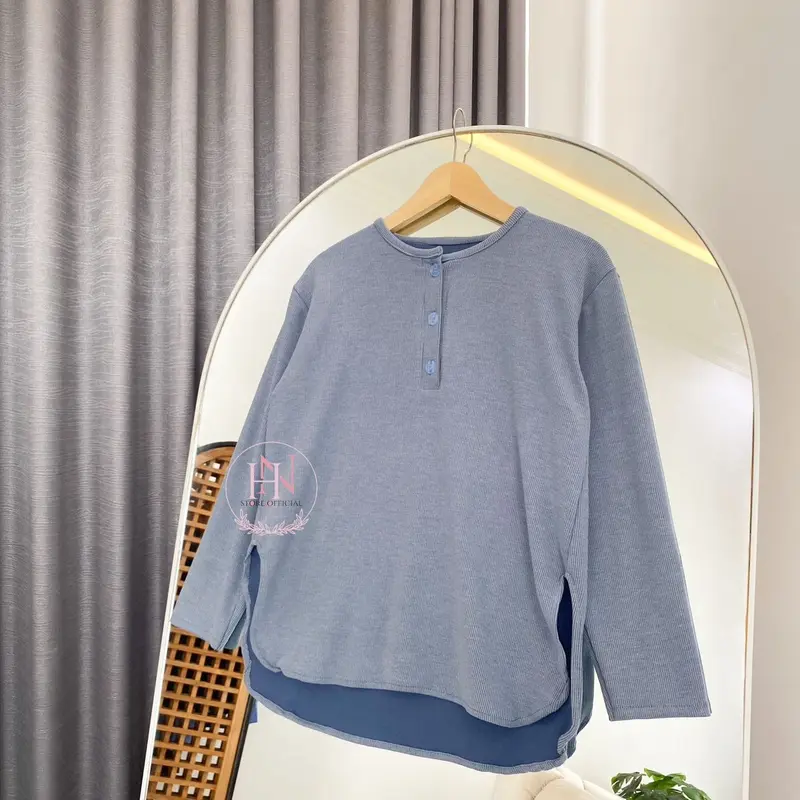 Jihan Blouse Basic Kaos Baju Kancing Knit Misty Atasan Wanita Knitwear Oversize Panjang 4