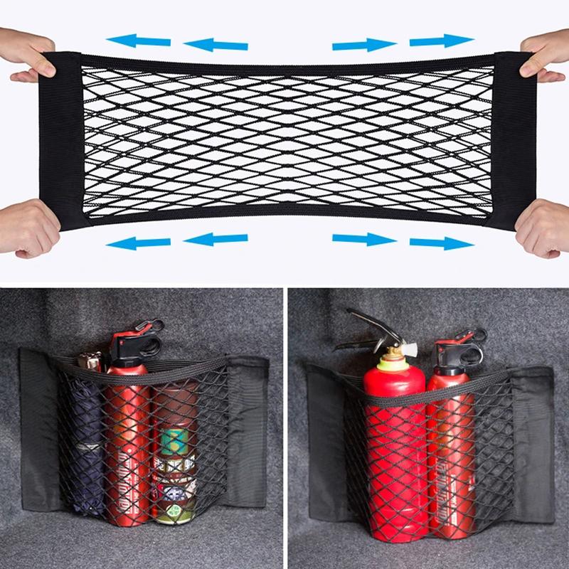 Product Introduction of Car Back Rear Trunk Storage Net Seat Elastic String Net Magic Sticker Mesh Storage Bag Auto Organizer Seat Back Bag 27