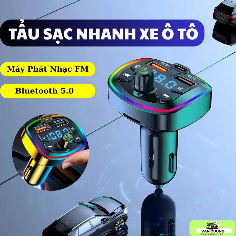 Tẩu Sạc Q7 4.8A Bluetooth Kiêm Máy Nghe Nhạc Mp3 Đài FM Hai Cổng USB Có Đèn Led Cho Ô Tô Xe Hơi