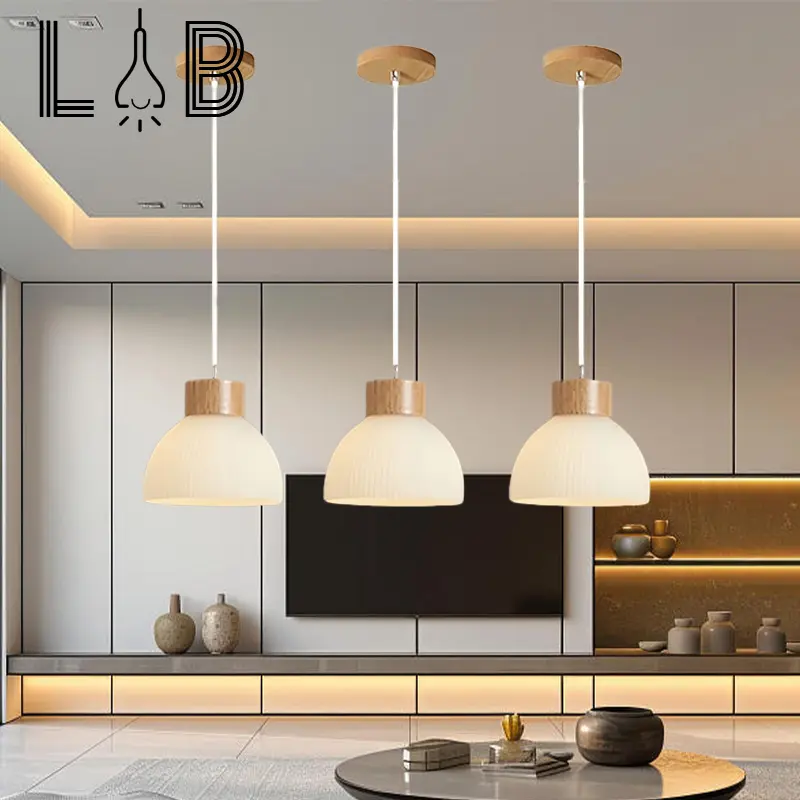 Lampu Gantung Nordik Modern   Kap Lampu Kaca Kayu Solid Pendant Light Lampu Hias Ruang Bar Kedai Kopi Tamu Dan Ruang Makan chandeliers