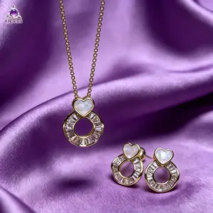 KT02 Oraculi Set Kalung & Anting Wanita Bentuk Hati dengan Zirkonia – Perhiasan Premium Paduan Tembaga, Adjustable & Elegan