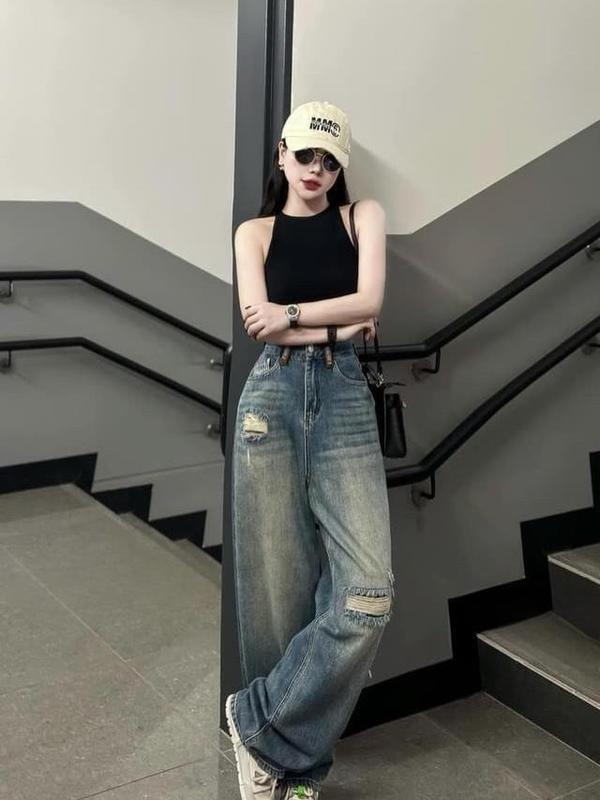 Quần jean Xuông 0693 rách thời trang cạp cao cá tính phong cách trẻ trung hiện đại.chất vải bò dày mềm không co giãn Nữ Voi Sen Pants