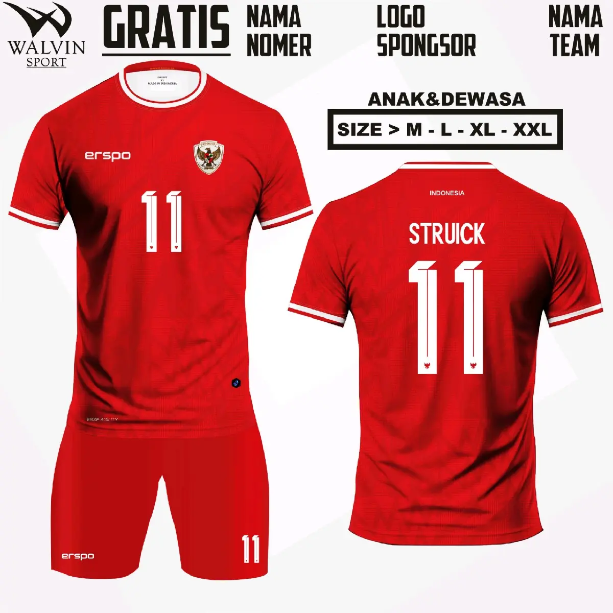 Jersey Timnas Home Terbaru Baju Kaos Bola 2024 Custom Nama Dan Nomer Punggung Atasan Jersey Indonesia
