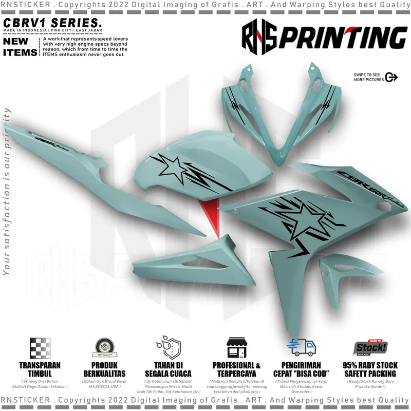 CBRV1 Cutting Stiker Striping Variasi All Cbr Facelift 2017-2019 Motif Bintang Star Transparan Style Kendaraan Motor 7
