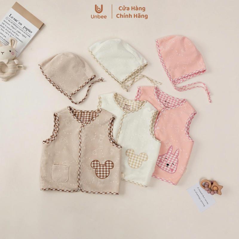   UNBEE  QA276 - Áo Gile Lông Gấu Phối Kẻ Mặc 2 Kiểu Phong Cách Hàn Cho Bé Từ 3 Tháng Đến 2 Tuổi 
