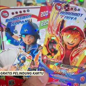 1 Lusin Isi 12 Pcs Kartu Boboiboy Full Hologram Kualitas Premium Bonus Pelindung Kartu Slaves Card Desain Unik Cocok untuk Koleksi Hadiah