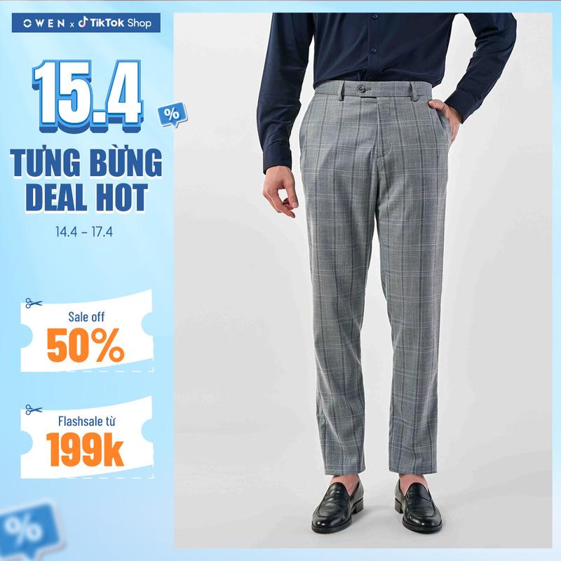 OWEN - Quần tây Nam Carrot Fit QCAT231257 màu Ghi chất liệu Rayon - Polyester - Spandex