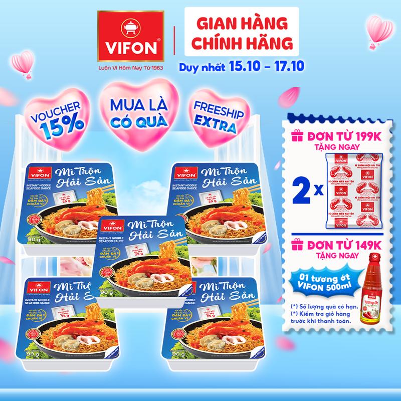 [VOUCHER HOT 15%] Set 5 khay Mì Trộn Tương Đen VIFON vị Bò Sa Tế / Hải Sản / Spaghetti / Pad Thái / Tôm Chua Cay Thái 90gr/khay Food