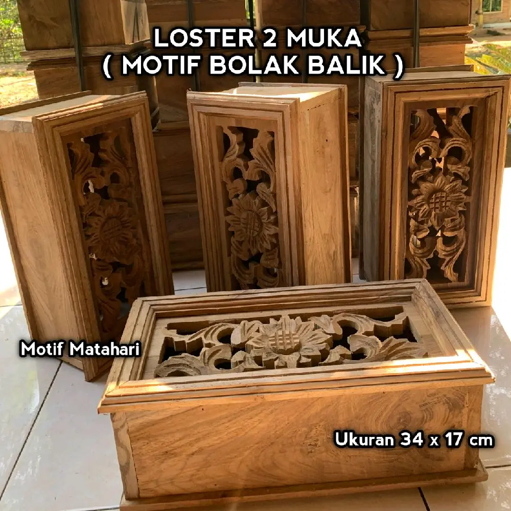 PAKET HEMAT 10 PCS LOSTER 2 MUKA MOTIF BOLAK BALIK KAYU JATI ASLI UNTUK VENTILASI UDARA Rumah