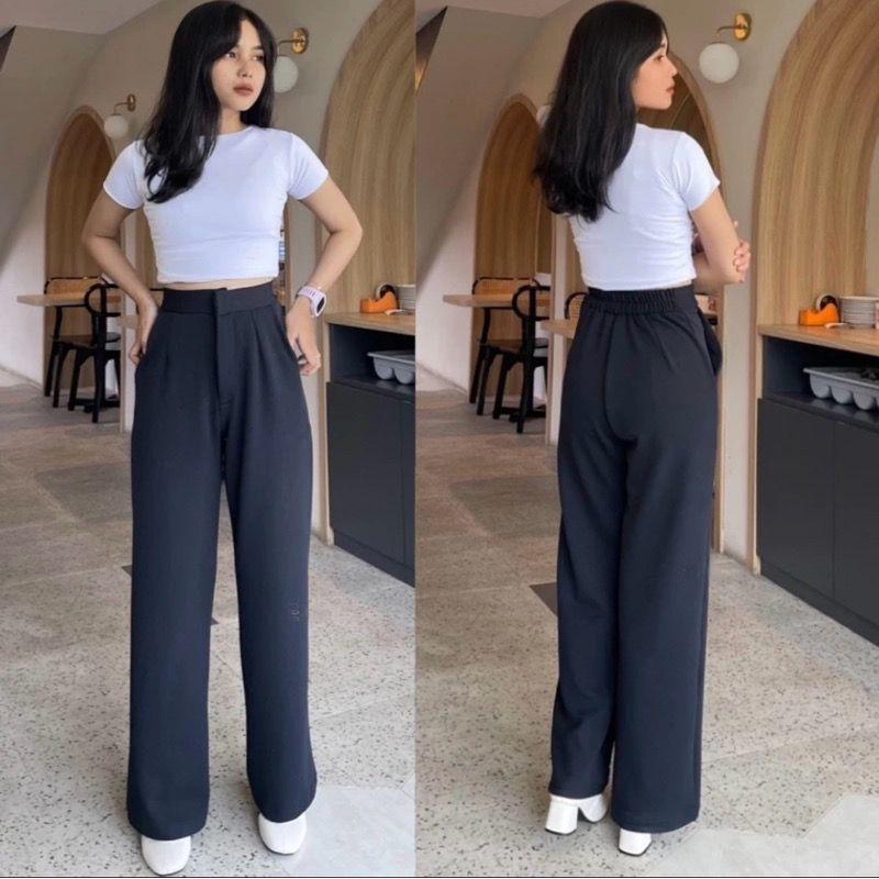 Cozie Knit Loose Pants-Celana Highwaist Panjang Kulot Rib Premium Celana Panjang Korean Style Anti Kusut Karet Melar 4