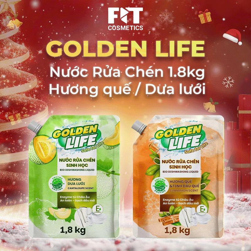  Golden Life Nước Rửa Chén Sinh Học Can 5kg & Túi 1.8kg Hương Quế & Dưa Lưới Làm Sạch Dầu Mỡ Mềm Mại Da Tay Thân Thiện Môi Trường 