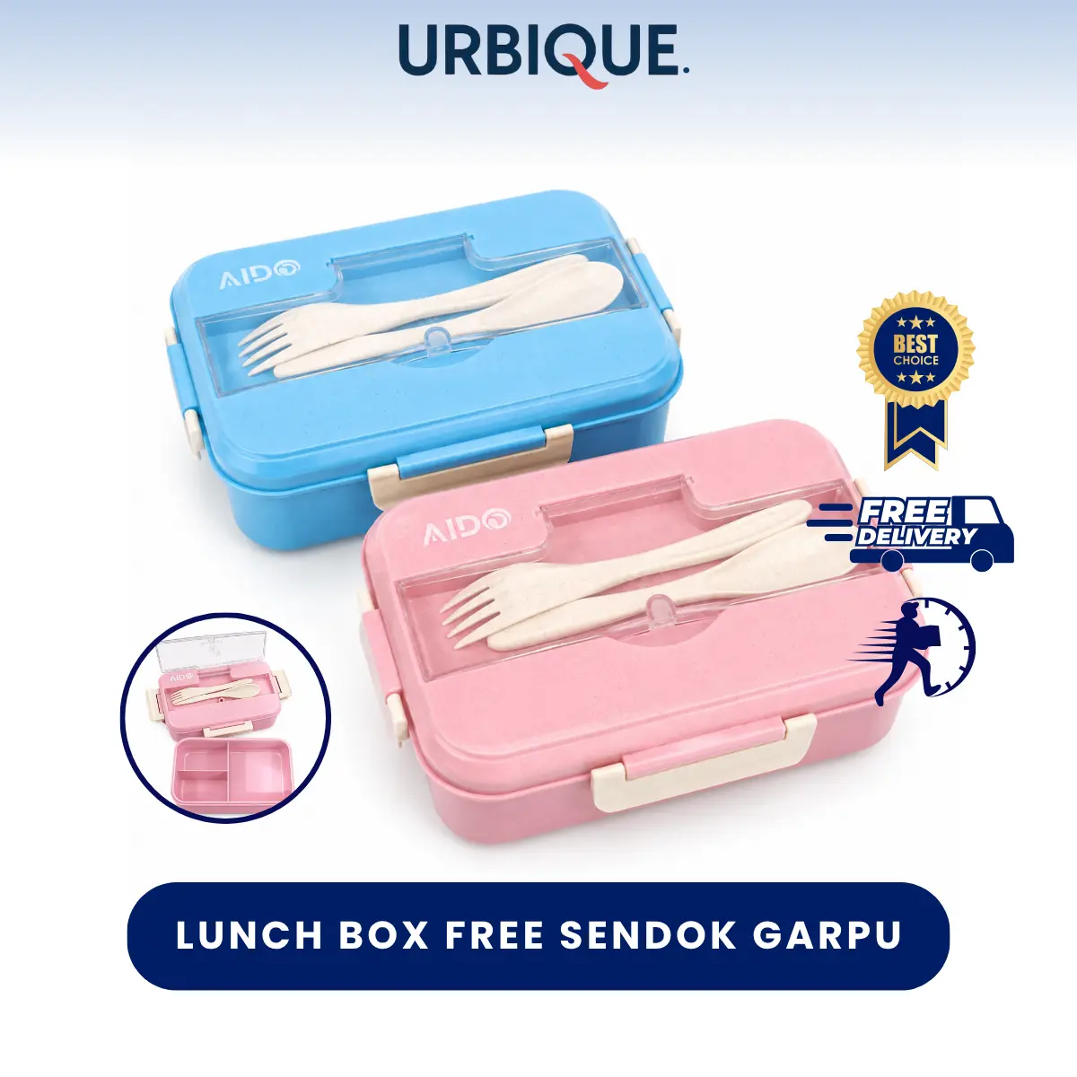 URBIQUE - Lunch Box Set Kotak Makan Bekal 1L Free sendok garpu set 31003 NO BOX/NO KARDUS