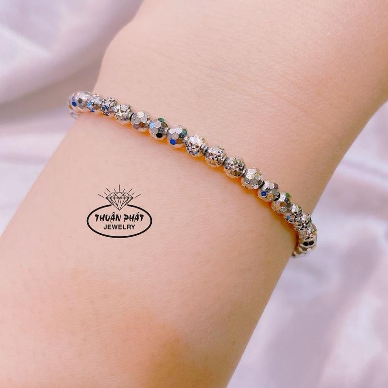 Phụ Kiện Lắc Tay Nữ L096 Bi 4Li Tròn Đều Cắt Máy 9D Đeo Tay Sang Trọng Trang Sức Bạc Ý Xi Bạch Kim - Bạc Thuận Phát