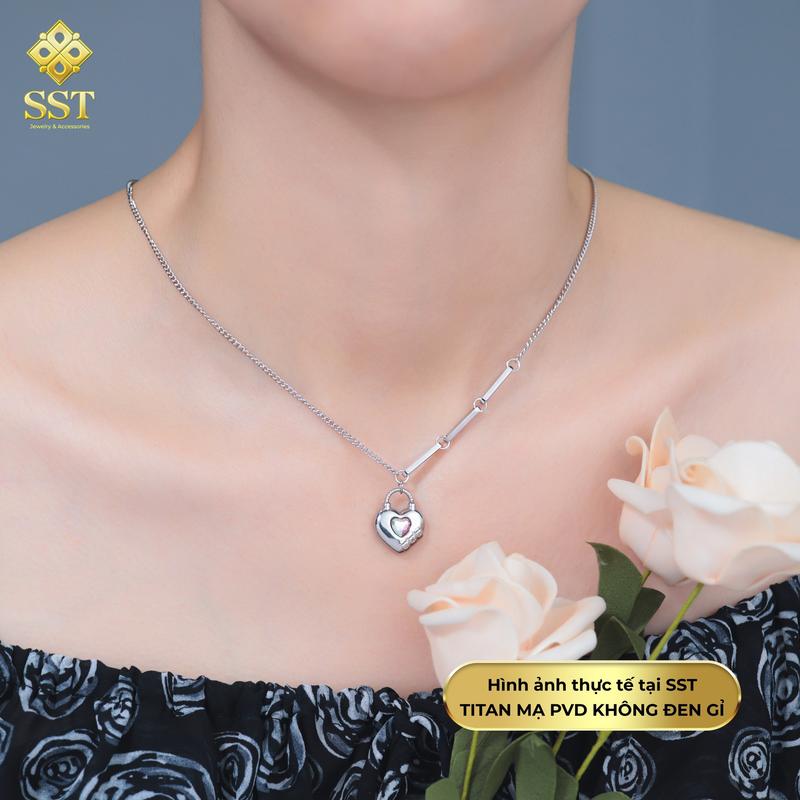  Dây chuyền Ổ khóa trái tim Titan trắng Không đen gỉ VC219 