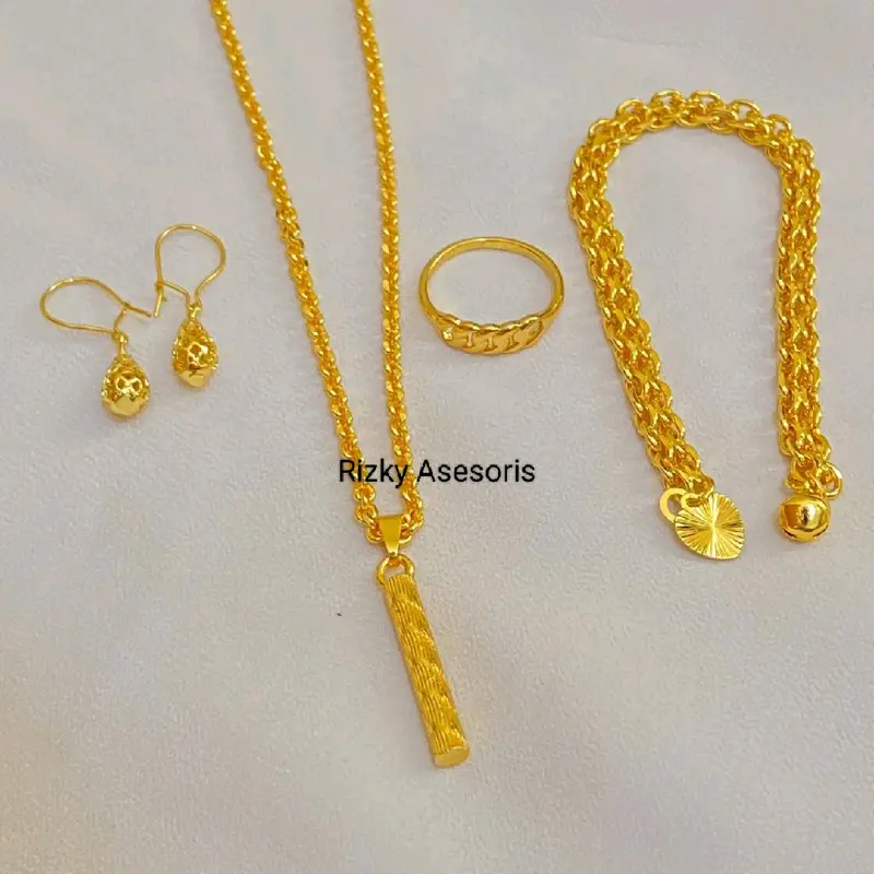 Set Perhiasan Kilau Mewah Warna Emas 24K Liontin Bambu Terbaru 1