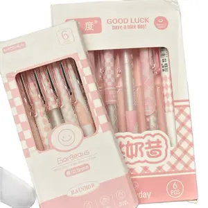 Pulpen Mekanik Aesthetic set 6 pcs 0.5 mm/Pulpen Korea/ Pen Gel Retractable Black/Pulpen Sekolah/ pulpen korean style Hitam Pena Pink Stationery Tinta