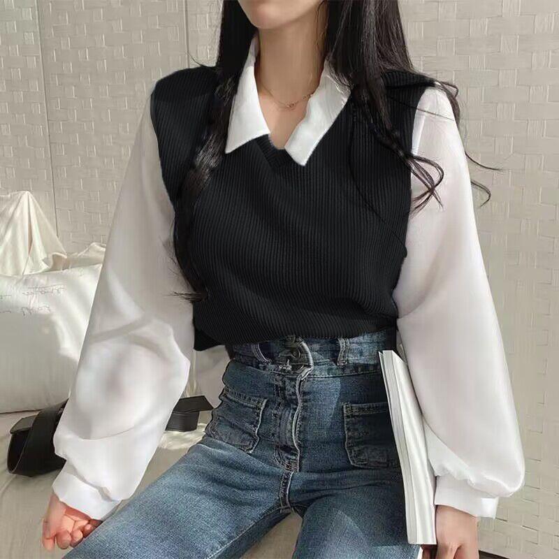 Uniqueestore BJ1567 Baju Atasan Lengan Panjang Kemeja Rajut Blouse Rib Knitwear Wanita Korean Vintage Style Top Casual Cewek Dewasa knit Basic 2
